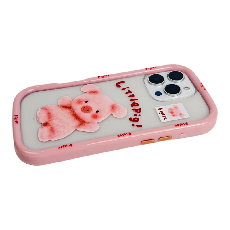 Wei Xin TPU Material Transparent English Piglet Phone Cases Compatible With IPhone 16/15 Pro Max/Apple 13/14 Pro/Max-3