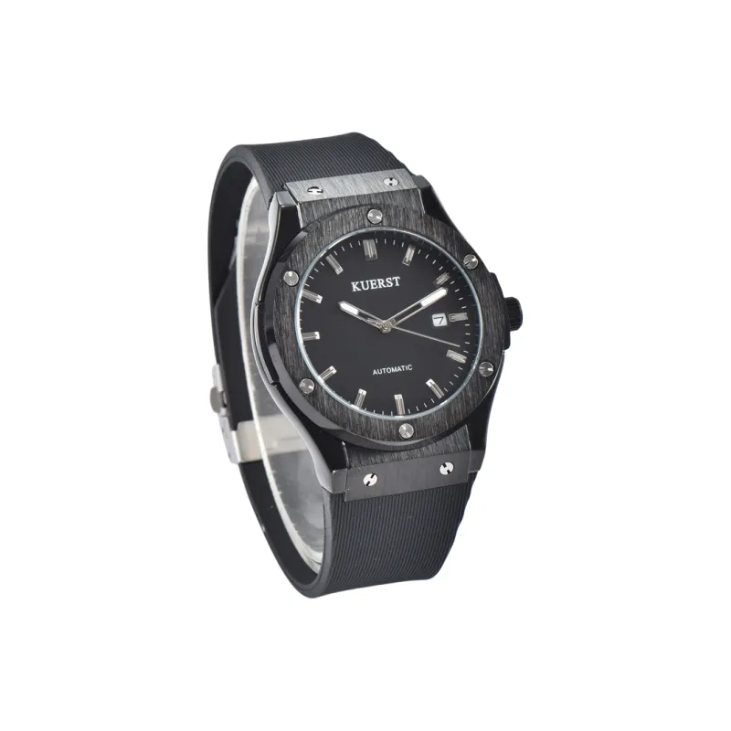 KUERST Automatic Mechanical Movement Rubber Strap Watch Men's Watches Black Dial-9