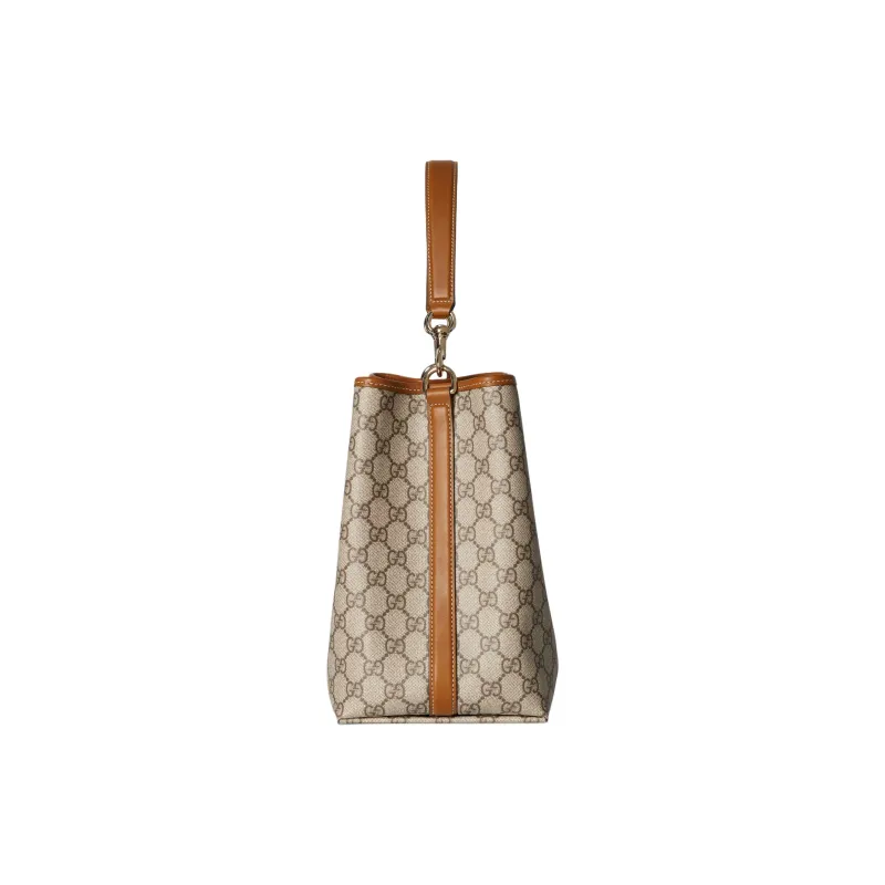 GUCCI GG Emblem GG Monogram Coated Fabric Shoulder Bag, Crossbody Bag, Handbag Trumpets Women's Beige & Dark Brown-4