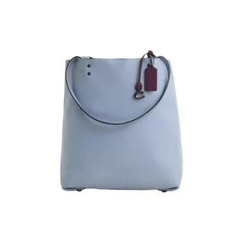 COACH Plaza Litchi Grain Leather Shoulder Bag Large Size Women's Wind Bell Blue