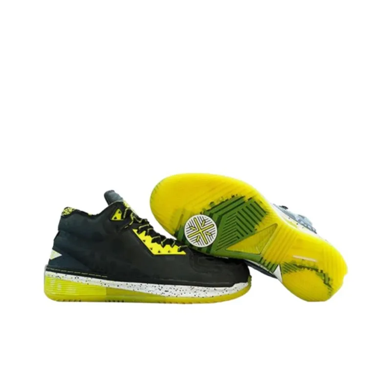 LiNing WOW 2 All Star Devil Fish Cushioned Slip Resistant Mid Top Basketball Shoes Men's Black Yellow White-3