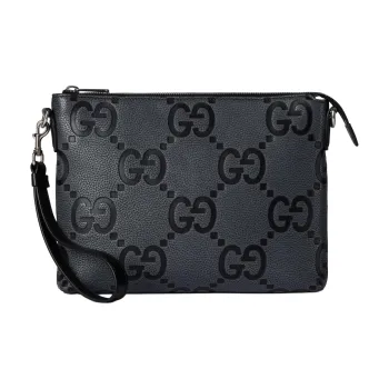 GUCCI Jumbo GG Grained Leather Messenger Bag Shoulder Bag Medium Size Men's Gray & Black