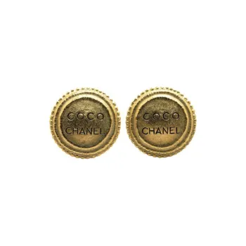 CHANEL 1994 Plated Logo Engraved Button Clip On Earrings Costume Earrings