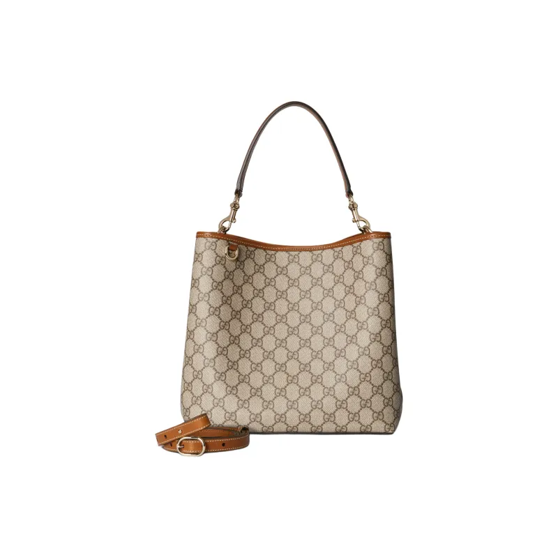 GUCCI GG Emblem GG Monogram Coated Fabric Shoulder Bag, Crossbody Bag, Handbag Trumpets Women's Beige & Dark Brown-1