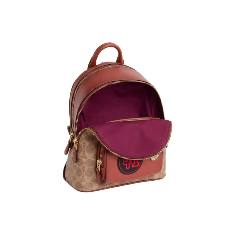 COACH CarrieBackpack Coated Canvas Backpack Medium Size Women's Tan-1