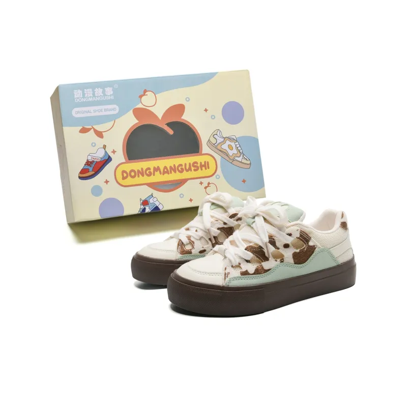 Anime Story Slip Resistant, Abrasion Resistant, Lightweight, Breathable Low Top Skateboard Shoes Women's Mint Chocolate-22