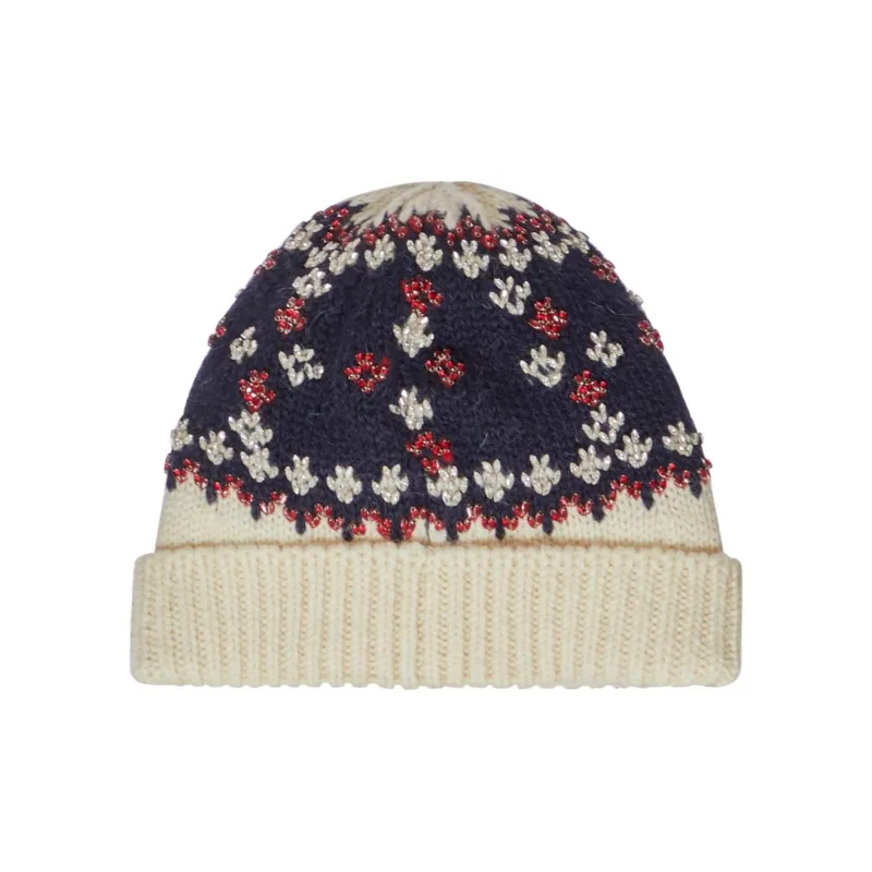 CELINE Embroidered Beanie In Fair Isle Wool-1