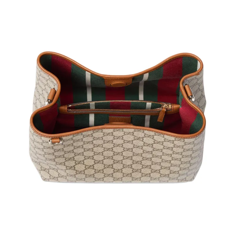 GUCCI GG Emblem GG Monogram Coated Fabric Shoulder Bag, Crossbody Bag, Handbag Trumpets Women's Beige & Dark Brown-6
