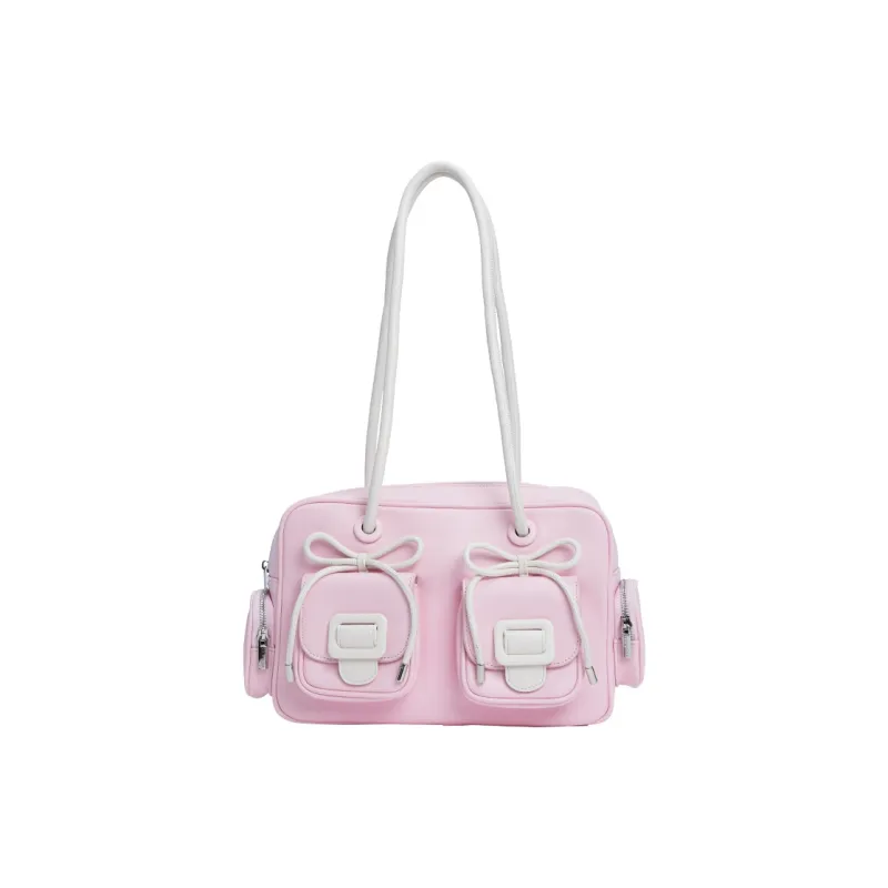 MERIMIES Artificial Leather Shoulder Bag Large Size Women's Peach Pink-0