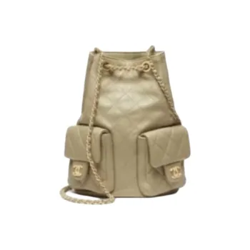 CHANEL Lambskin Backpack Women's Khaki