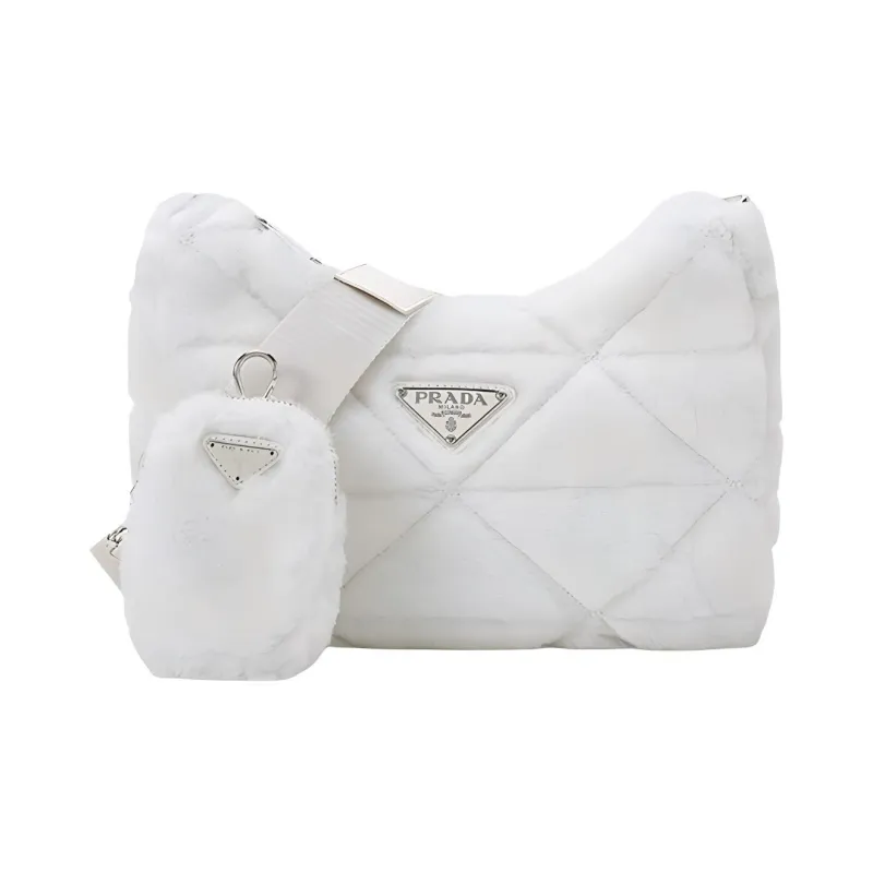 PRADA Re Edition Shearling Crossbody Bag, Shoulder Bag Women's White-0