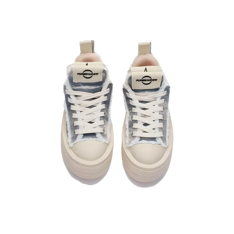 FORESHADOW Anti-Slip And Wear-Resistant Height Increasing Low-Top Canvas Shoes Unisex Beige Blue-3