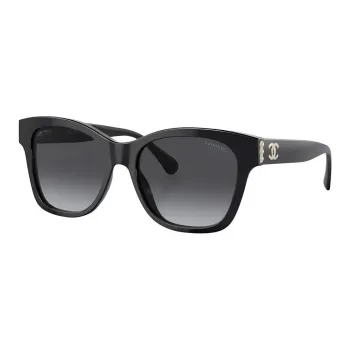 CHANEL Plate Frame Irregular Shape Sunglasses Women's Black