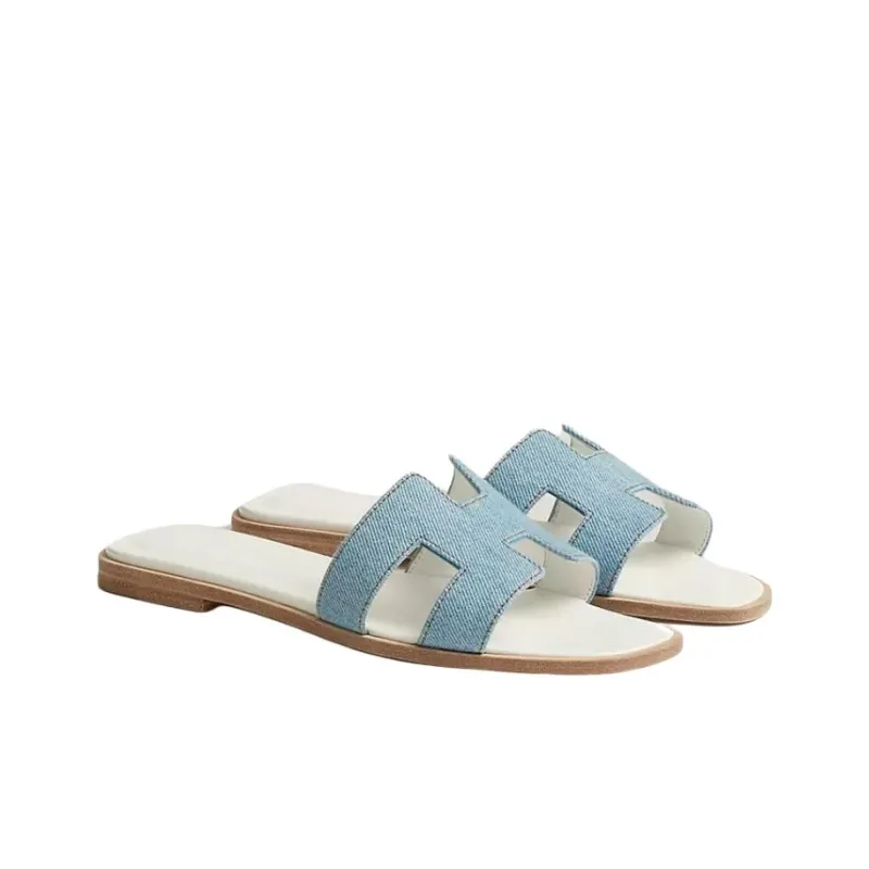 HERMES Oran Slide Slippers Women's Blue-2
