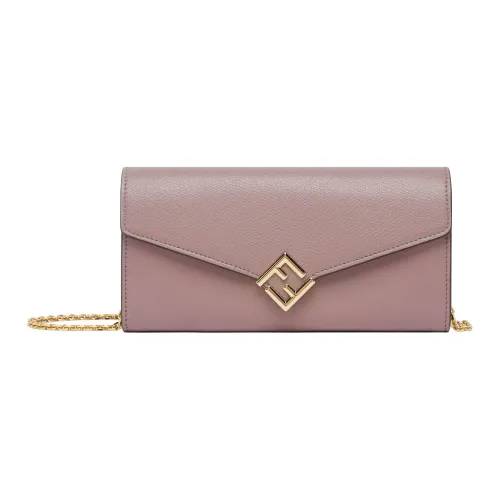 FENDI FF Diamonds Series Calfskin One Shoulder Wallet Women's Pink