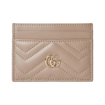 GUCCI GG Marmont Leather Card Holder Women's Taupe