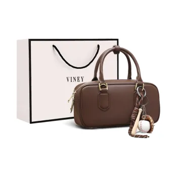 VINEY Cow Leather Shoulder Bag Crossbody Bag Handbag Bowling Bag Regular Women's Coffee
