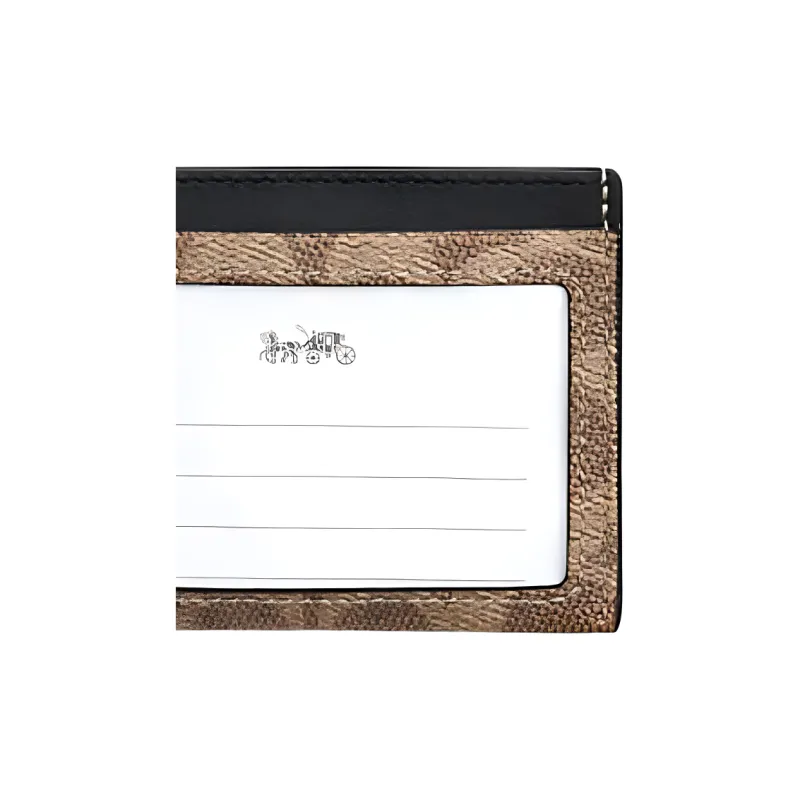 COACH Artificial Leather Patchwork With Fabric And Cow Leather Card Holder Women's Brown Yellow & Black-3