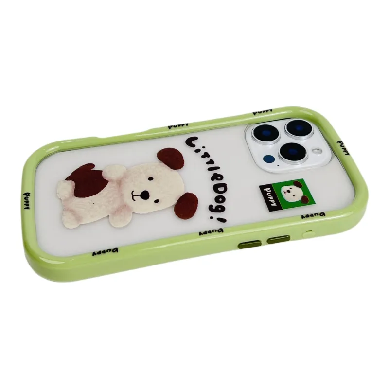 Wei Xin TPU Material Green Edged English Puppy Phone Cases Compatible With IPhone 16/15 Pro Max/Apple 13/14 Pro/Max-3