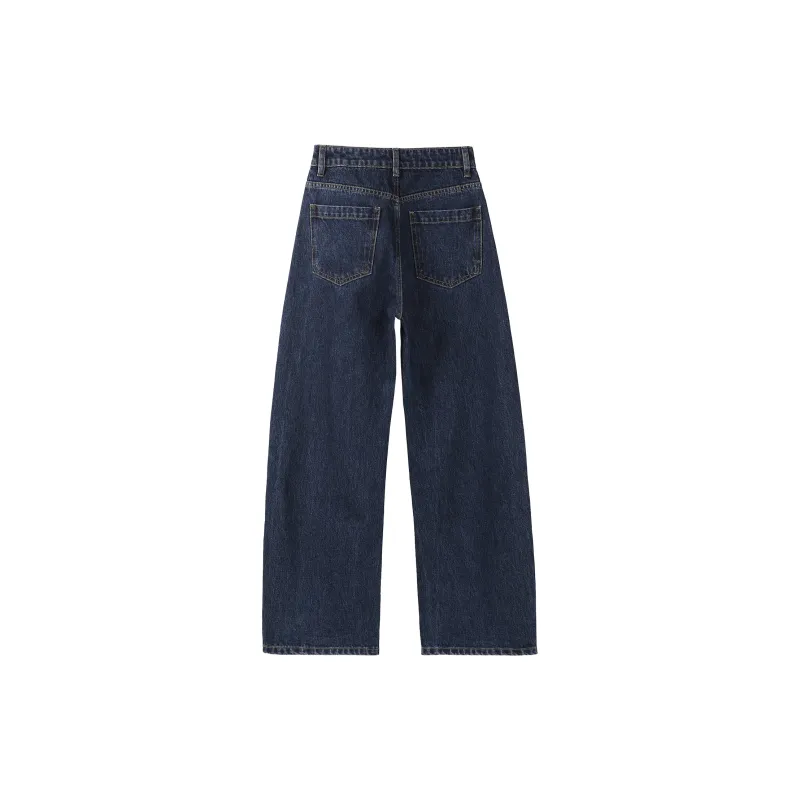 Fstudio Fall And Winter Korean Commute Relaxed High Rise Straight Fit Casual Jeans Unisex Blue-1