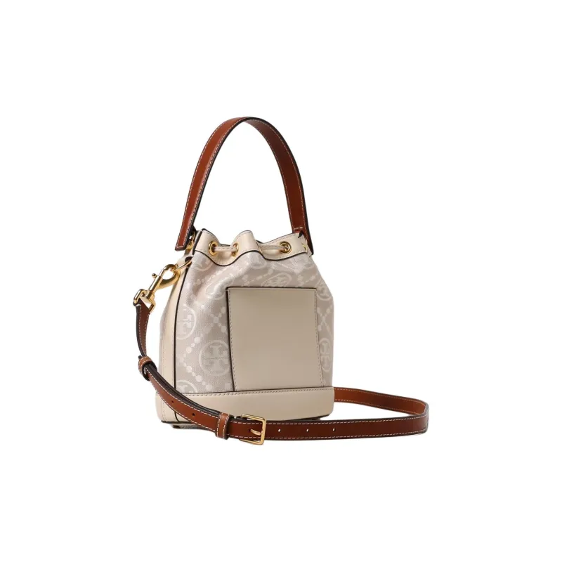 TORY BURCH T Monogram Embossed Logo Bucket Bag Almond White-2