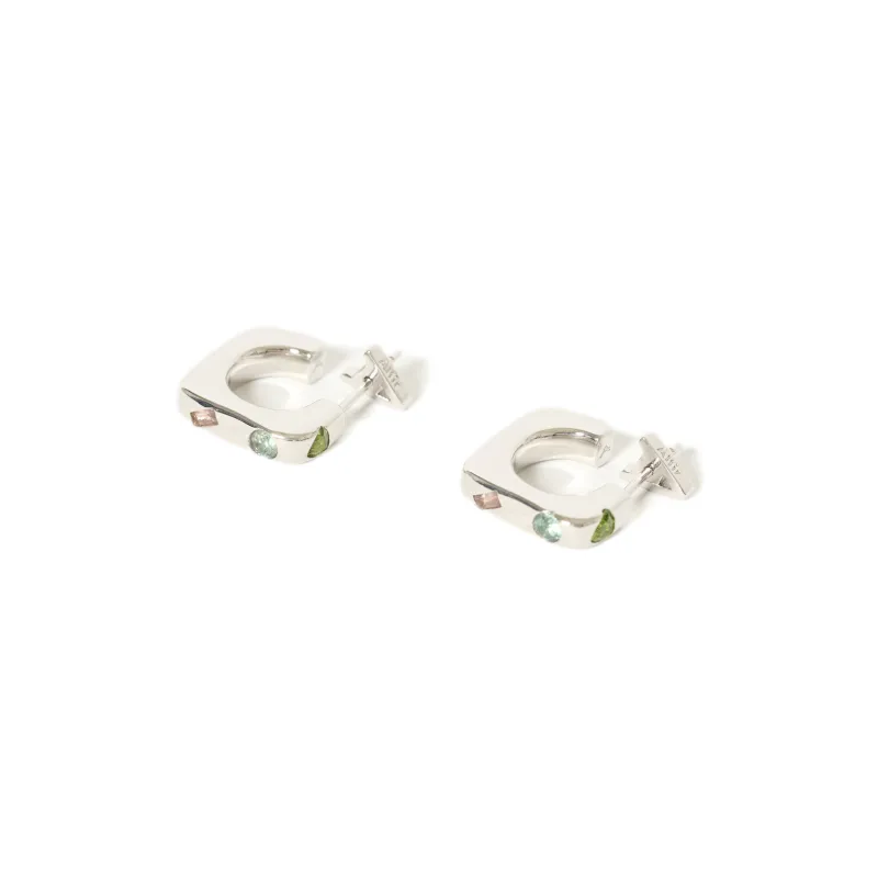 ALFIR Gemstone Square Ring 925 Sterling Silver Thick Gold Plated Earrings Unisex-2