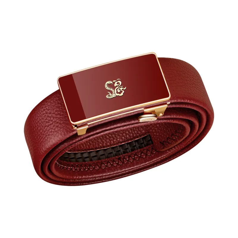 WilliamPOLO Cow Leather Leather Belts Men's Dark Red Width 3.4cm-3