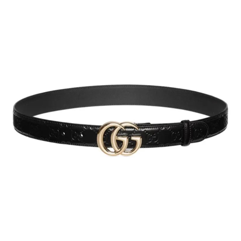 GUCCI Leather Leather Belts Women's Black Width  3CM-0