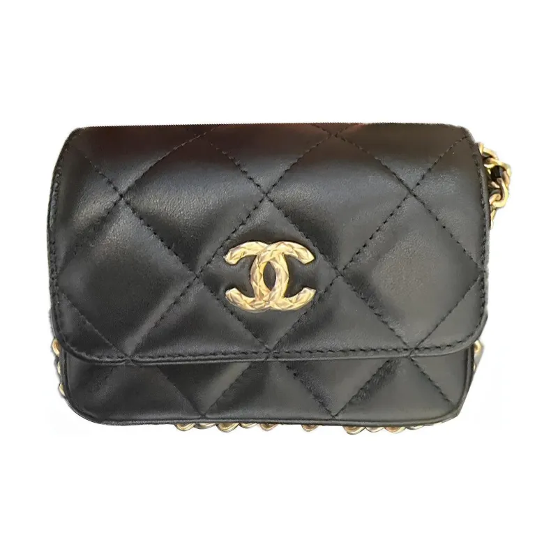 CHANEL Lambskin & Gold Metal Clutch, Shoulder Bag, Crossbody Bag Women's Black-0