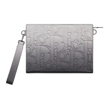 DIOR Cow Leather Clutch Men's Gray