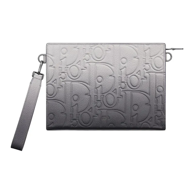 DIOR Cow Leather Clutch Men's Gray-0