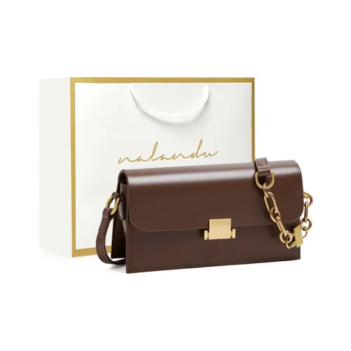 Narandu Cow Leather Patchwork Synthetic Leather Small Square Bag Shoulder Bag Small Size Women's Coffee