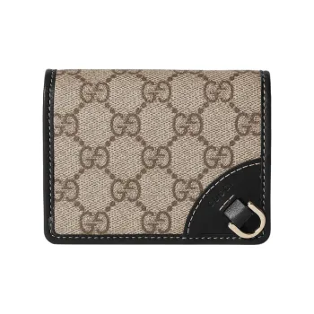 GUCCI GG Emblem Coated Canvas Wallet Unisex Beige & Dark Brown