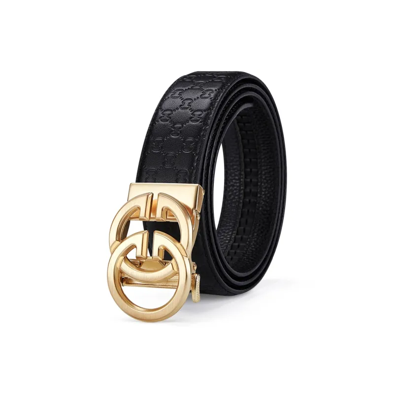 Jeccieziio Top Grain Cow Leather Automatic Buckle Belt Men's Gunmetal, Gold Width 3.5cm Gift Box Set-7