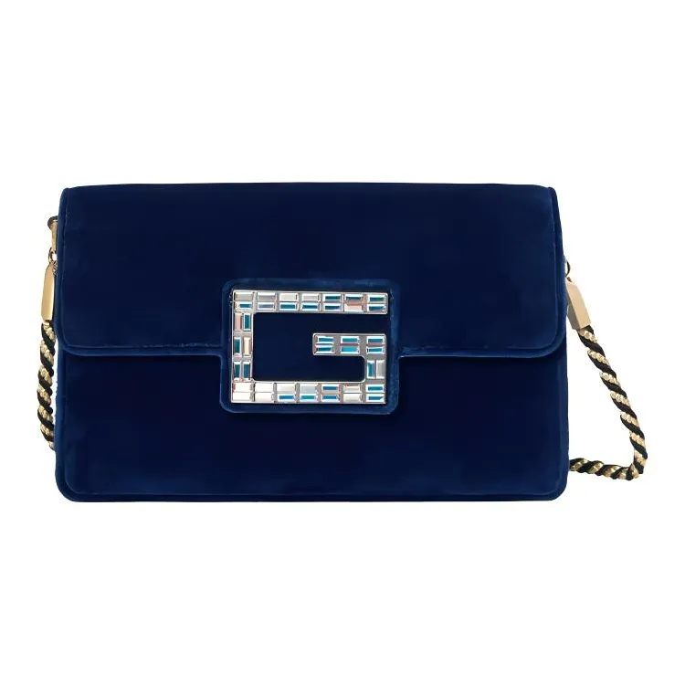GUCCI Velvet Velour Shoulder Bag Crossbody Bag Women's Dark Blue-0