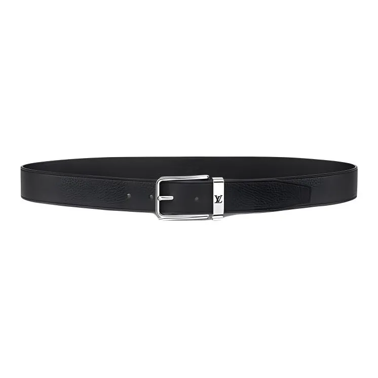 LOUIS VUITTON Cow Leather Belts Men's Black Width 3.5cm-0