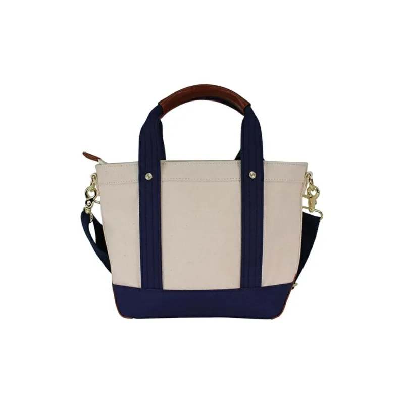 BEVERLY HILLS POLO CLUB Cotton Tote Bag Shopping Bag Shoulder Bag Handbag Extra Small Unisex Ivory & Marine Blue-1