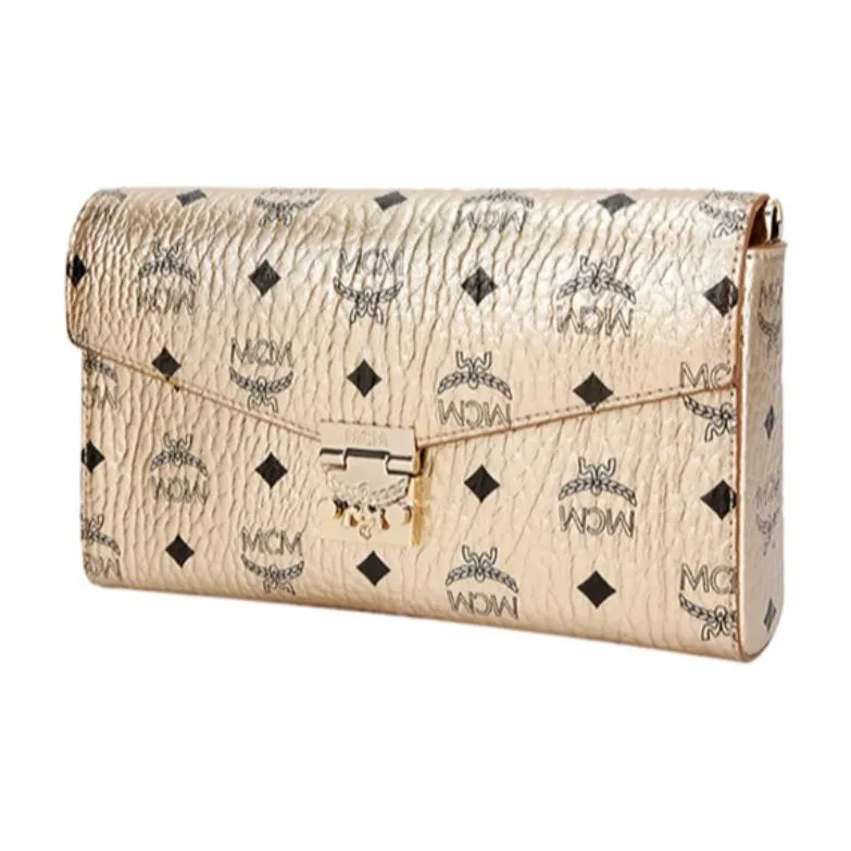 MCM Millie Visetos Leather One Shoulder Handbag, Crossbody Bag Small Size Women's Champagne Gold-2