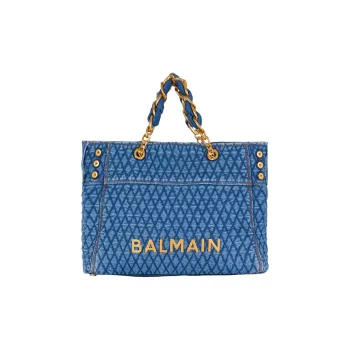 BALMAIN 1945 Cotton Tote Bag Shopping Bag Shoulder Bag Handbag Women's Blue
