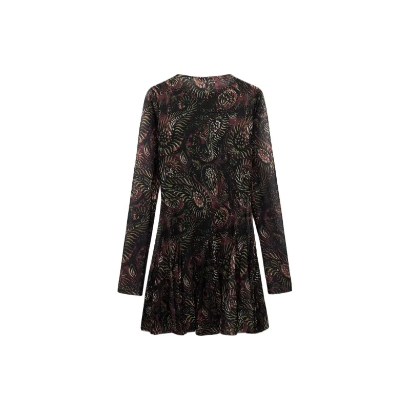 ZARA Long-Sleeved Dresses Women's Deep Maroon-1