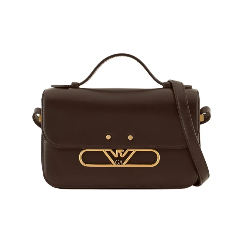 EMPORIO ARMANI Split Cow Leather With Transferred Grain One Shoulder Handbag Women's Brown-0