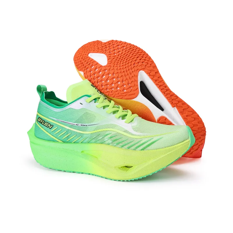 BYLEN Cushioning, Slip Resistant, Abrasion Resistant, Breathable Low Top Running Shoes Unisex Mismatched Orange Green-3