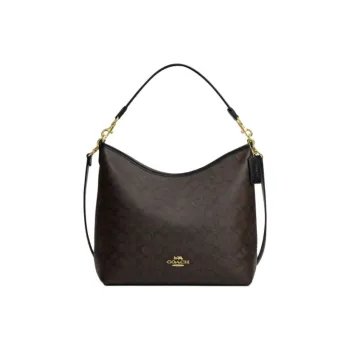 COACH Artificial Leather Crossbody Bag Shoulder Bag Large Size Women's Walnut & Black