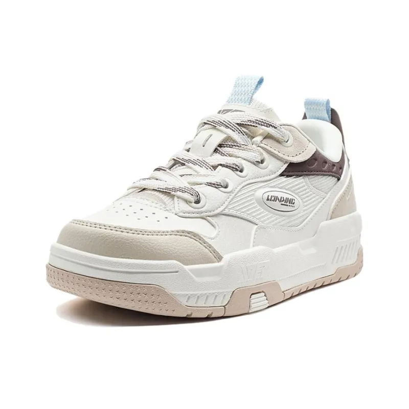 XTEP Anti Slip Wear Resistant Low Top Skateboard Shoes Women's White Brown Tan-1