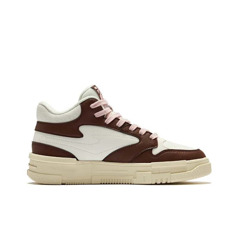 Erke Be Brave 2.0 High-Top Skateboard Shoes Women's Microcrystal White Mocha Brown-1