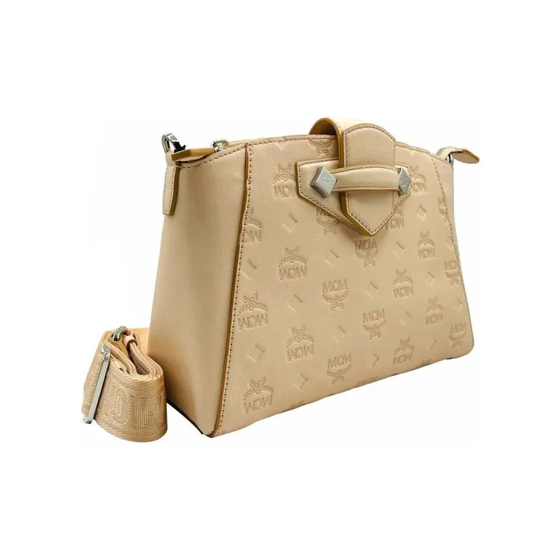 MCM Leather Tote Bag Shopping Bag Shoulder Bags Small Size Women's Beige-2