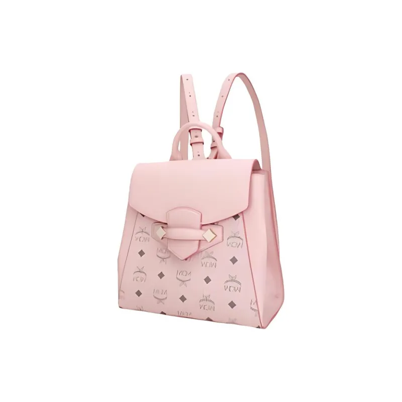 MCM Essential Visetos Origina Cow Leather, Textile, Artificial Leather Backpack Small Size Women's Pink-1