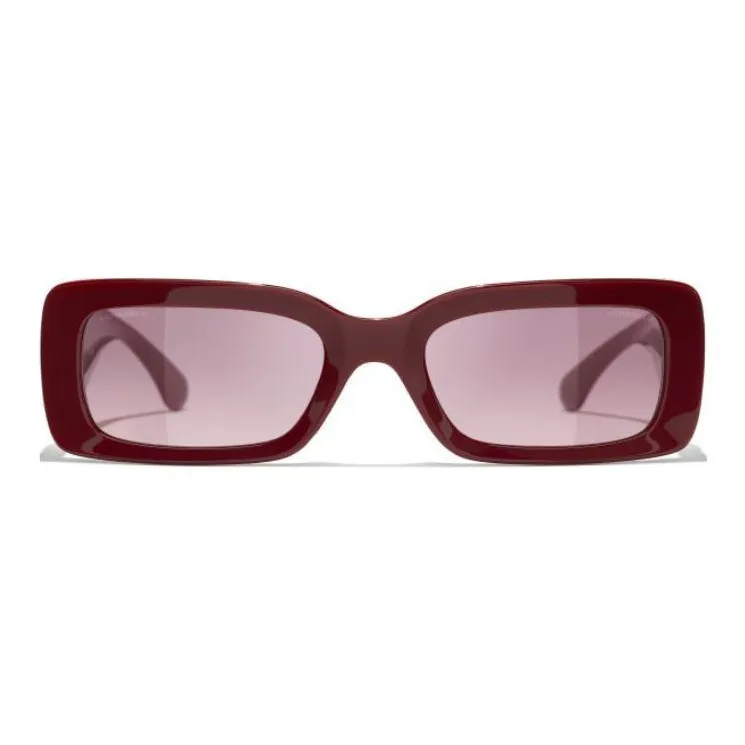 CHANEL Acetate Metal Square Sunglasses Unisex Brown Red-2