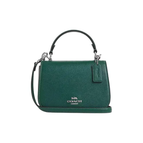 COACH Cross Stitch Leather One Shoulder Handbags Small Size Women's Emerald Sandalo