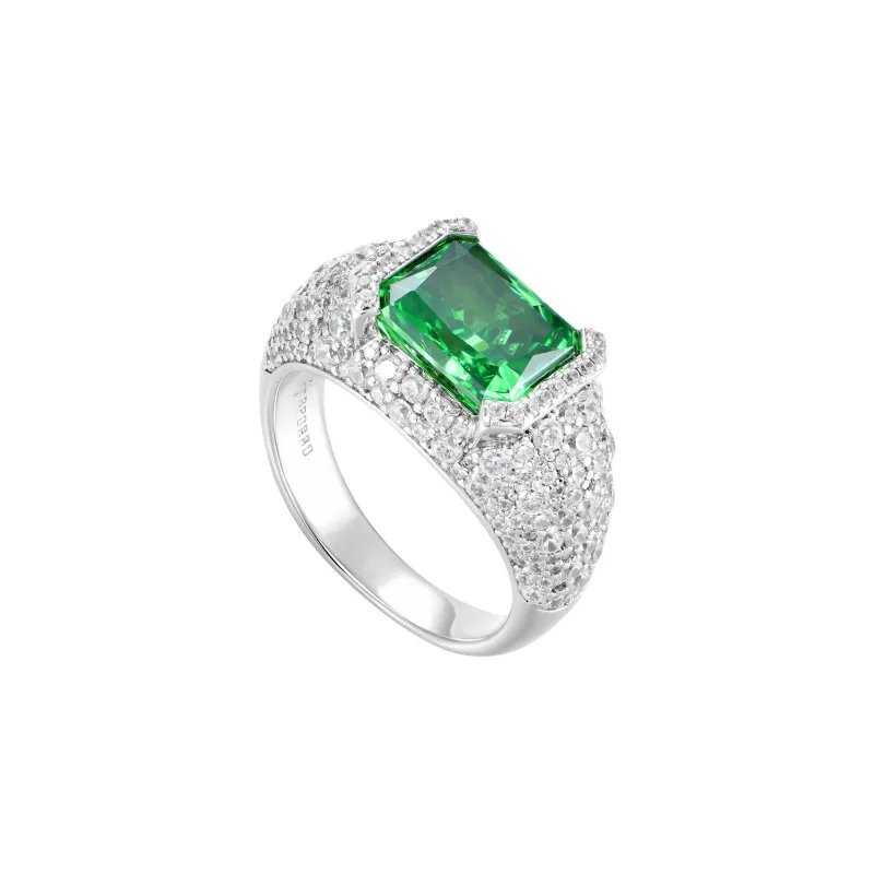 APORRO Octagonal Main Stone Fully Set With Large And Small Diamonds Rings Unisex 18K White Gold Plated-4